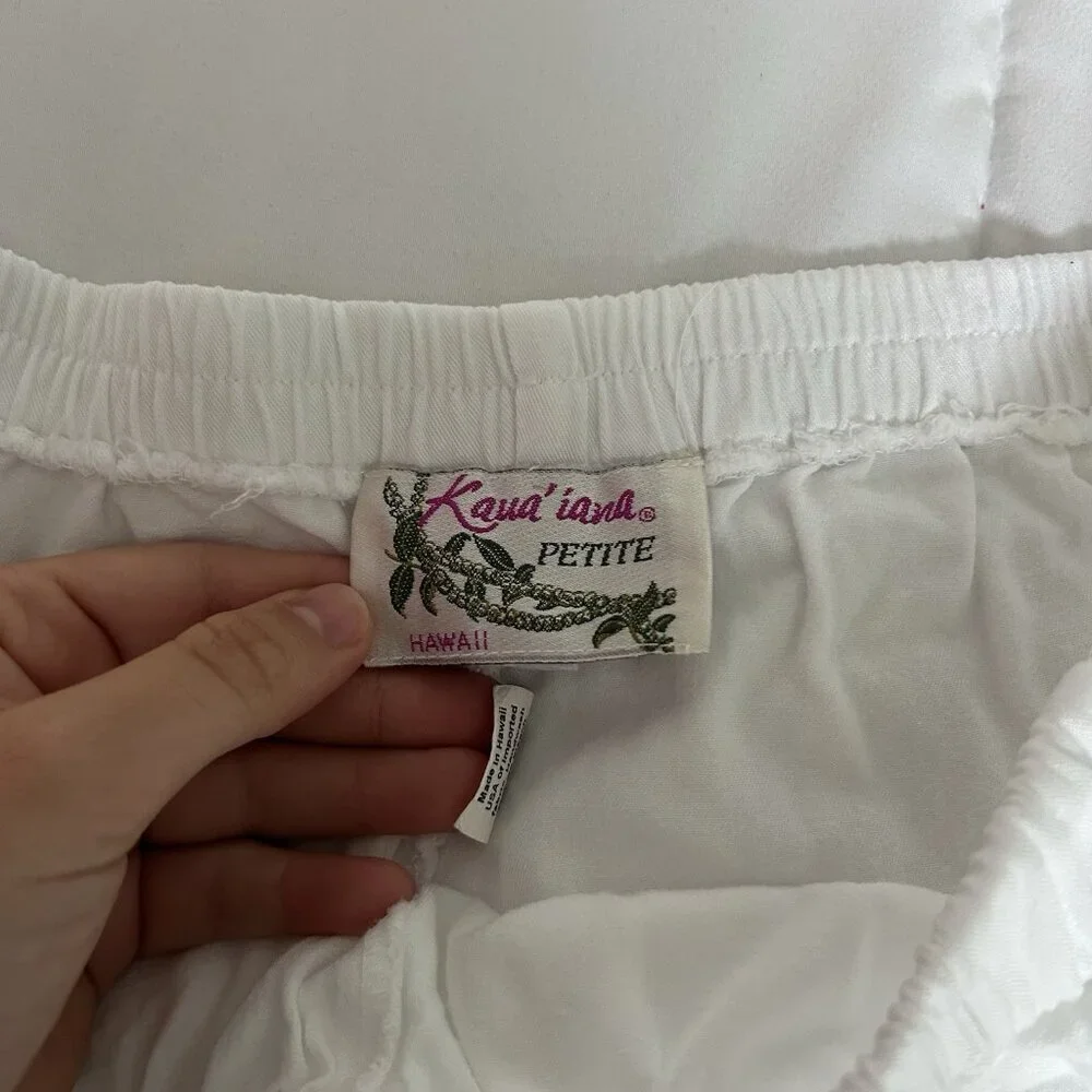 Vintage Kaua’iana Hawaii Womens White Beach Pants Pockets Soft Stretch Rayon‎